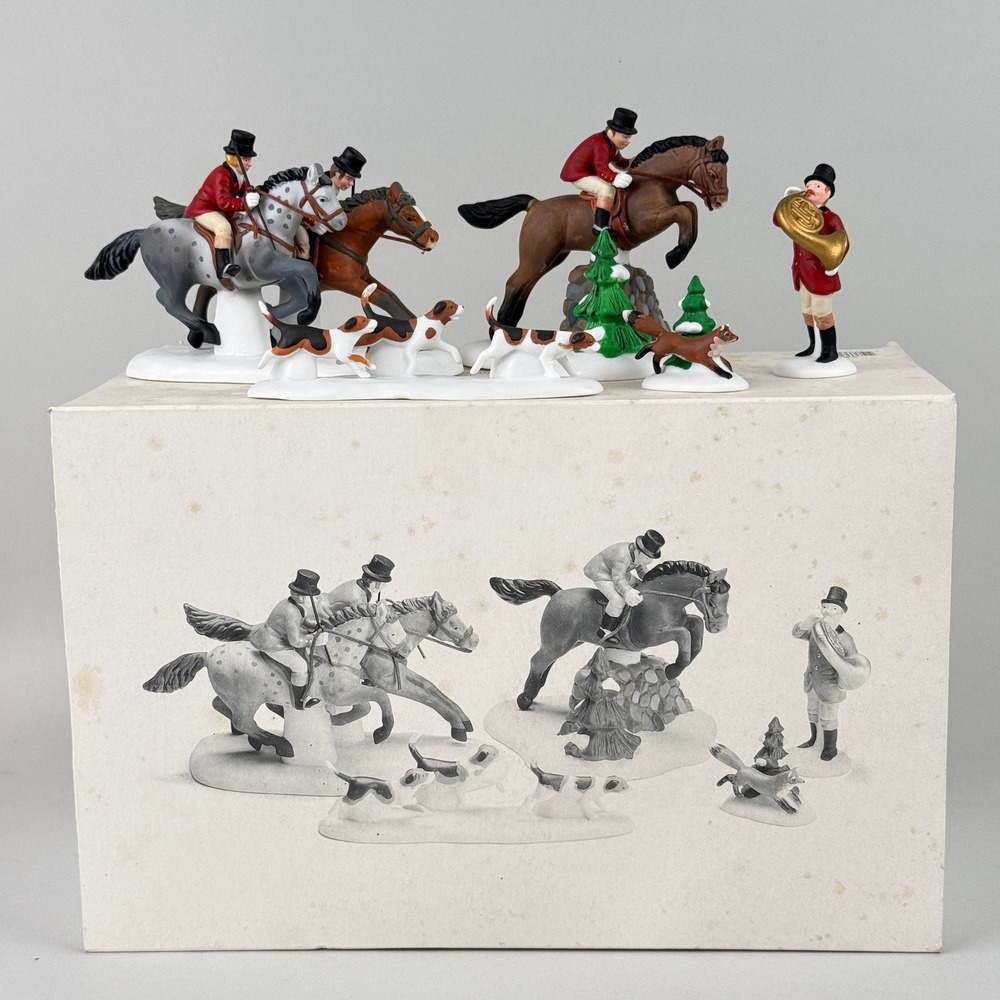 Dept 56 Heritage Village Tally Ho!‎ Fox Hunt Set 58391 Handpainted NOS